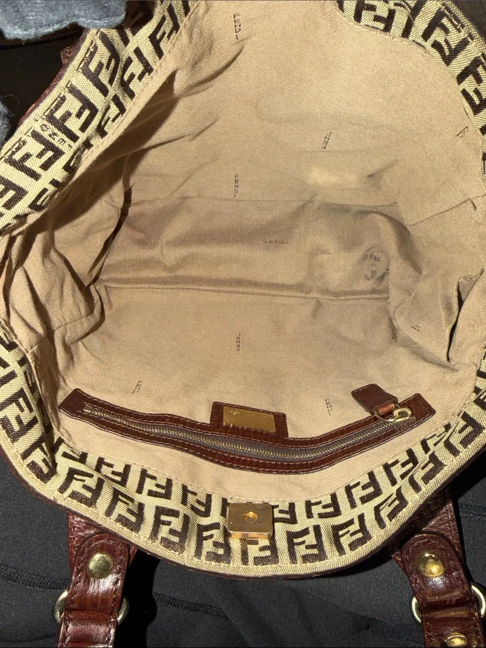 Fendi Beige and Brown FF Canvas Tote with Leather Trim - Picture 7 of 7